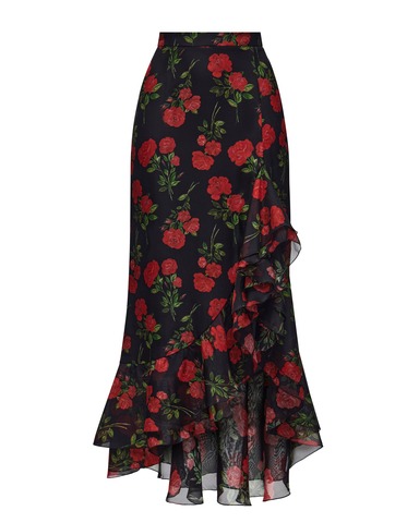 Carmen, юбка миди черная со средними красными цветами