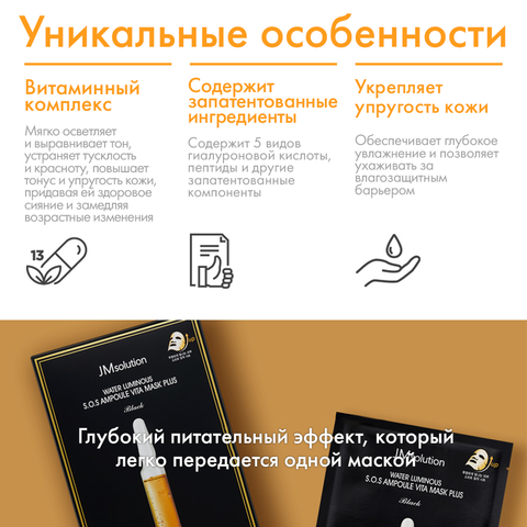 Набор ультратонких витаминных масок для лица с гиалуроновой кислотой WATER LUMINOUS S.O.S AMPOULE VITA MASK BLACK