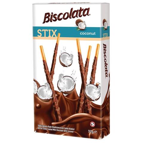 Бисквитные палочки Biscolata в молочном шоколаде с кокосом