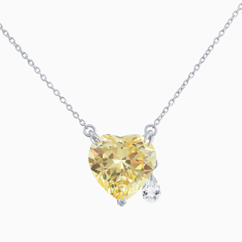 Серебряное колье с желтым фабулитом (Fancy Vivid Yellow) огранки сердце с подвеской.