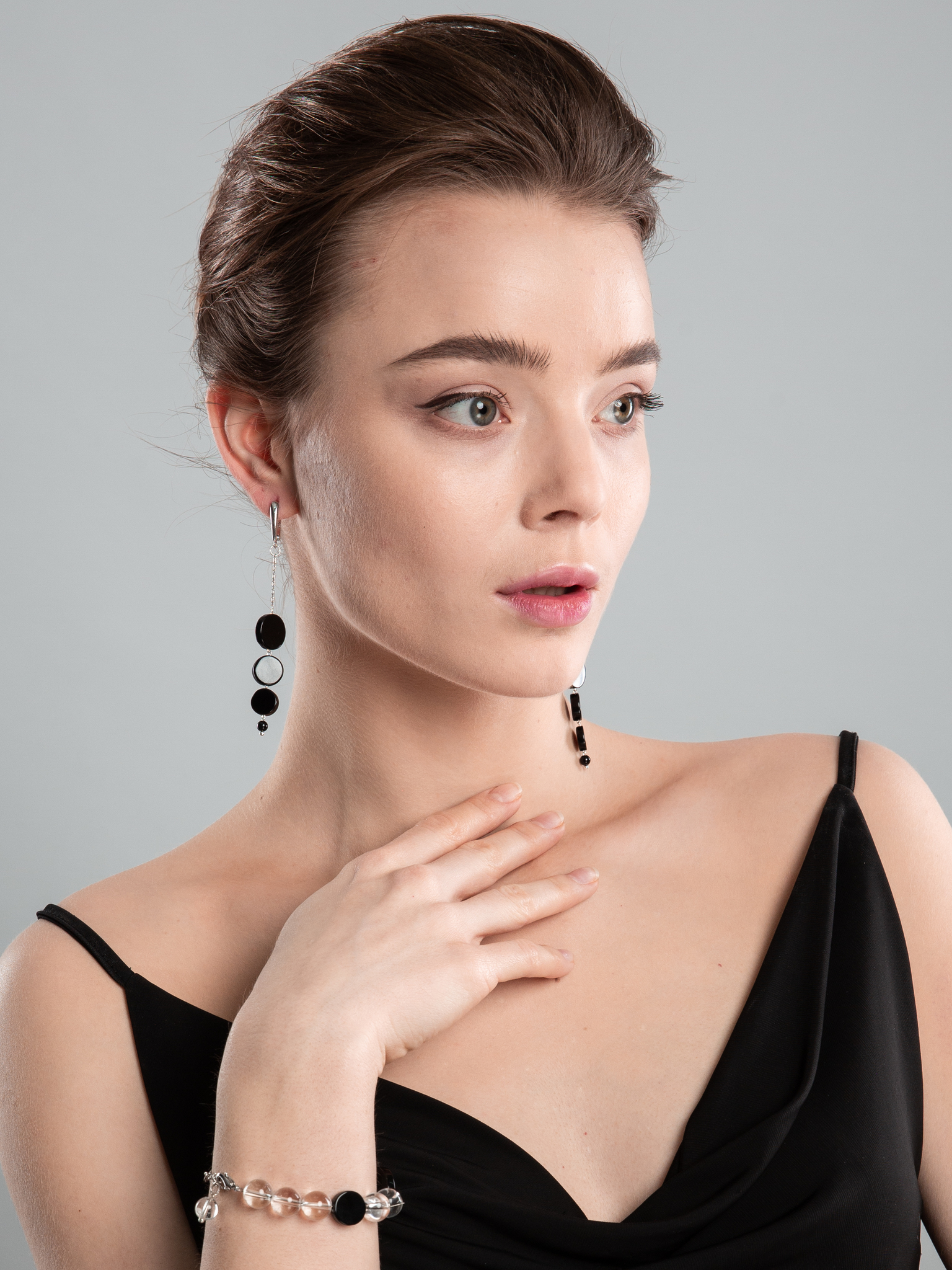 Серьги асимметричные с агатом