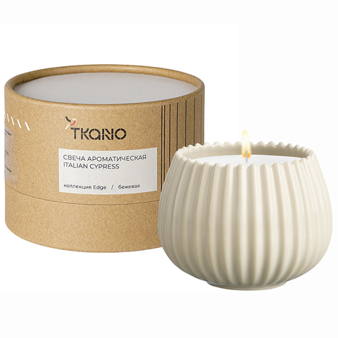 Свеча ароматическая Tkano Edge Italian Cypress бежевая 30ч