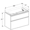 Шкафчик для раковины Geberit Smyle Square, с двумя выдвижными ящиками: B=88.4см, H=61.7см, T=47см, Пекан / Меламин, древесная структура