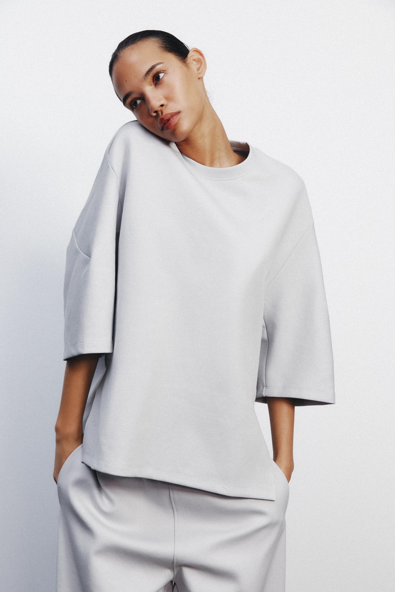 ZARA ФУТБОЛКА ИЗ ИНТЕРЛОКА, ЦВЕТ ЛЬДА, 3641/310/805 – купить