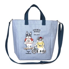 Сумка-сэтчел (кросс-боди) с котом и бульдогом "AnimalMode", нежно-голубая, 25-8044-2, KUSUGURU