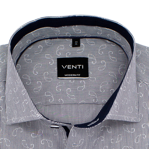 Рубашка Venti Modern Fit 103371300-100 серая в полоску и «турецкие огурцы»