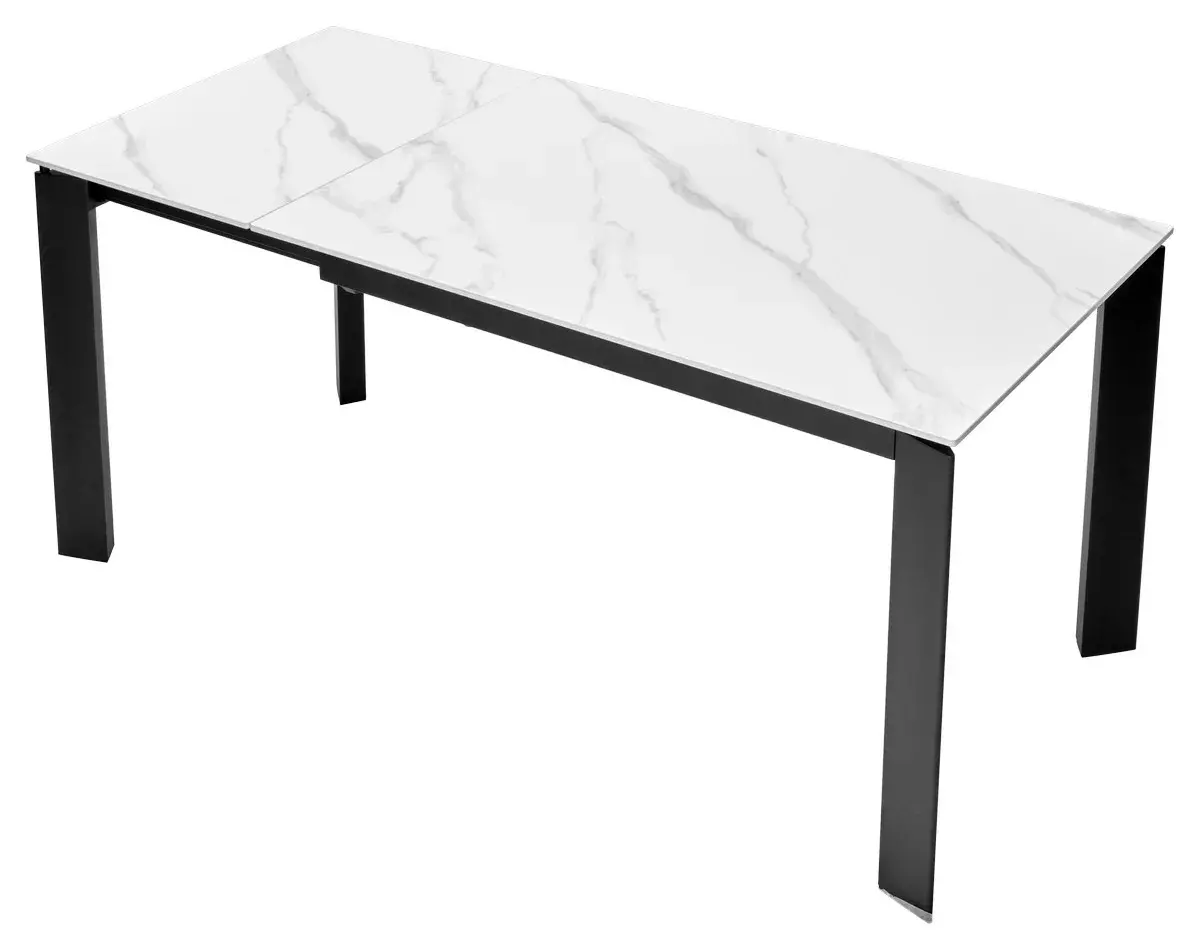 Стол CORNER 120 MATT WHITE MARBLE SOLID CERAMIC / BLACK, DISAUR