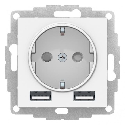 Розетка электрическая с заземлением, шторками и USBх2. Цвет Лотос. Schneider Electric AtlasDesign. ATN001330