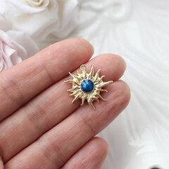 Подвеска Солнце с эмалью, синий, 22*23 мм, позолота, П1029