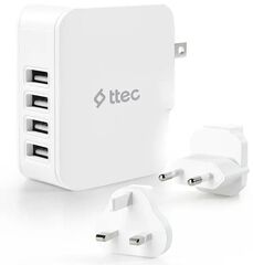 Зарядное устройство TTEC Quattro Worldwide Travel Charger 5.1A / 25W 4 USB-A Port с переходниками EU/GB/USA, белый