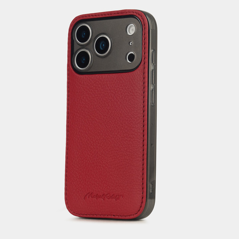 Чехол-накладка кожаная для iPhone 17 Pro, теленок красного цвета