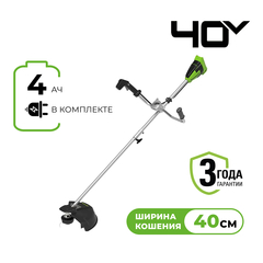 Триммер аккумуляторный Greenworks Арт. 2105707UB, 40V, 40 см, бесщеточный, с 1хАКБ 4Ач и ЗУ