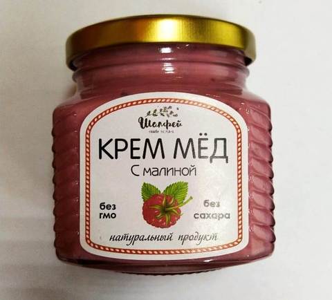 Крем-мед с малиной, без сахара, 300 г