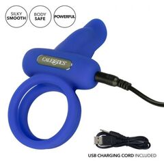 Синее перезаряжаемое эрекционное кольцо Silicone Rechargeable Dual Pleaser Enhancer - 