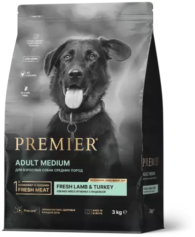 Сухой корм для собак Premier Dog Lamb&Turkey ADULT Medium (Свежее мясо ягненка с индейкой для собак средних пород) 3 кг