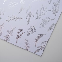 Лист односторонней бумаги с фольгированием, цвет белый, Серебряные веточки 30,5х30,5 см