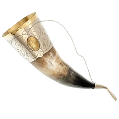 Кавказский рог для вина с мельхиором и медальоном, 40 см, фото 6