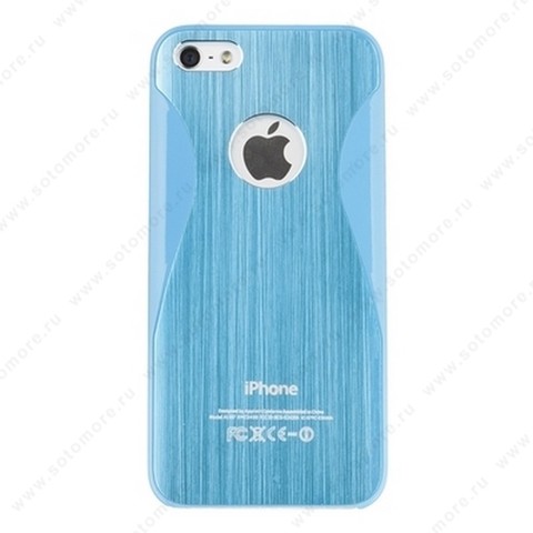Накладка R PULOKA для iPhone SE/ 5s/ 5C/ 5 металлическая с зигзагами с двух сторон голубая