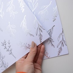 Лист односторонней бумаги с фольгированием, цвет белый, Серебряные веточки 30,5х30,5 см