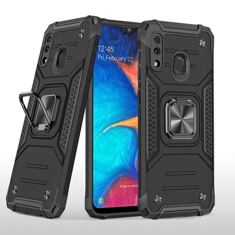 Противоударный чехол Strong Armour Case с кольцом для Samsung Galaxy A20 / A30 / M10s / M20 (Черный)