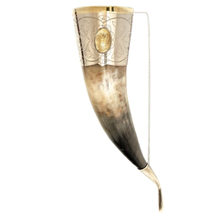 Кавказский рог для вина с мельхиором и медальоном, 40 см, фото 2