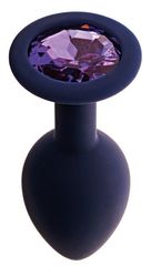 Черничная анальная пробка с фиолетовым кристаллом Gamma L - 9,4 см. - 