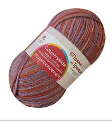 Пряжа "Подмосковная меланж", 50% шерсть, 50% акрил, 100гр-250м, Красный/сирень/беж