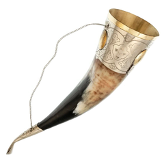 Кавказский рог для вина с мельхиором и медальоном, 40 см, фото 4