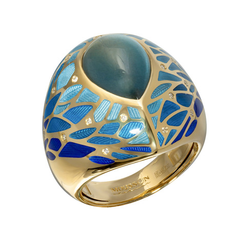 Кольцо с Топазом, Бриллиантами и Цветной Эмалью, R0261-1/11