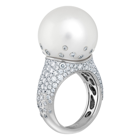 Кольцо с Морским Белым Жемчугом и Бриллиантами, R0249-1/1