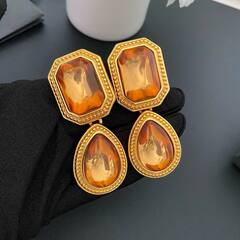 27087 -Серьги YSL из латуни подвесками каплями , вставки жёлтое муранское стекло