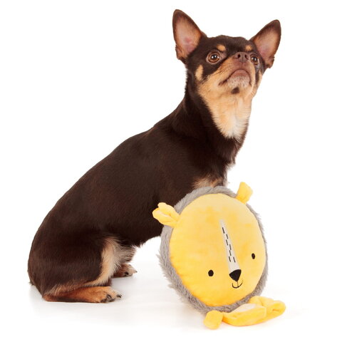 Игрушка для собак плюшевая "Львёнок Лео" с большой пищалкой (приятный звук!) и шуршалкой, желтая