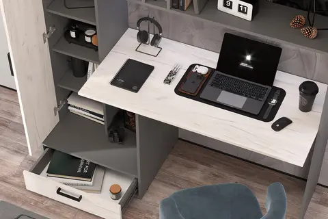 Стол письменный с надстройкой Техно графит / дуб крафт белый