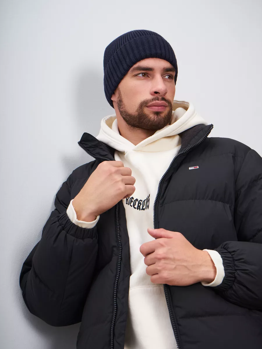 Шапка зимняя на флисе вязаная бини