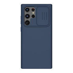 Чехол покрытый шелковистым силиконом синего цвета (Midnight Blue) от Nillkin для Samsung Galaxy S22 Ultra, серия CamShield Silky Silicone