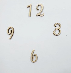 Цифры для часов, 3 мм, деревянные, высота 3 см (микс), набор 3-6-9-12.