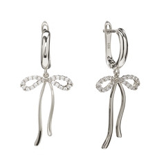 Серьги Подвески Бантики с Фианитами, silver
