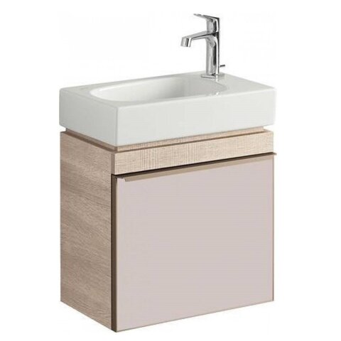 Шкафчик для раковины Geberit Citterio, с одной дверью: B=44см, H=55.4см, T=31.6см, бежевый / глянцевое стекло, светлый дуб / меламин, структура дерева
