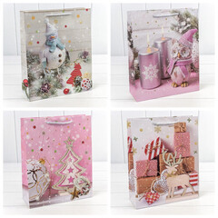 
          Пакет подарочный 26 х 32 х 10 см Набор 4 шт "Новый год" (Розовый)