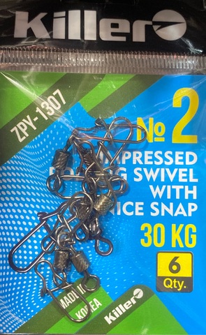 Карабин с вертлюгом Killer Impressed Rolling Swivel №2, арт1307
