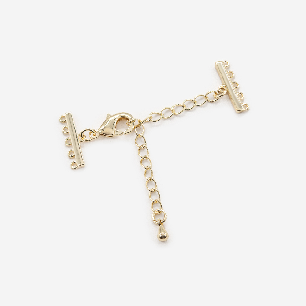 Замочек многорядный, пять петель, соединительная цепочка 50мм, подвеска капля, позолота