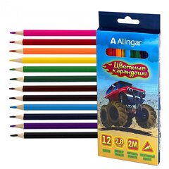 
          Карандаши цветные Alingar 12 цв., "Машины" деревянные, трехгранные, заточенные, грифель 2.8 мм, картон. уп., европодвес