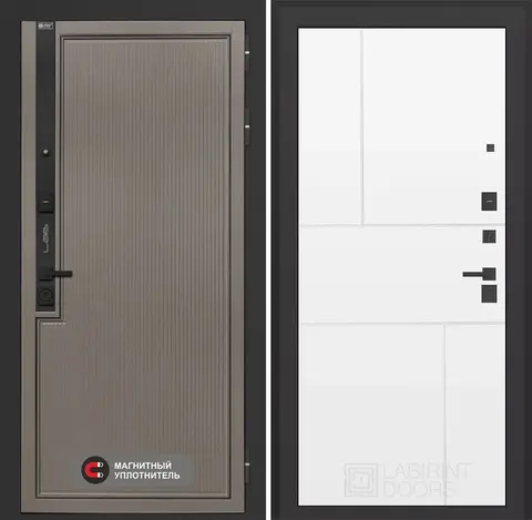 Входная дверь в квартиру Лабиринт с повышенной шумоизоляцией Лаб про 1 Велютто кофе 21 Белый софт