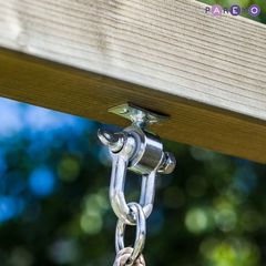 Игровой набор для детской площадки: домик с тентом, горка с лестницей, песочница, канат, веревочная лестница, скалолазная доска и 2 качели