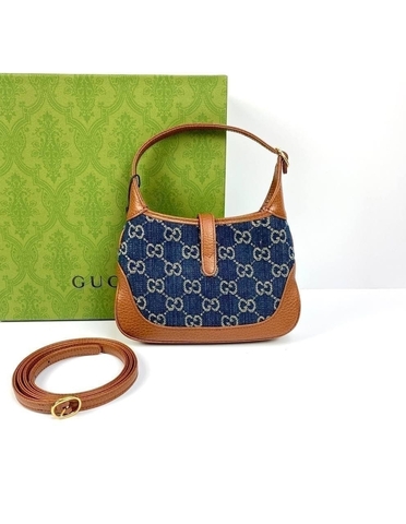 Миниатюрная сумка-хобо Gucci Jackie 1961 коричневый/синий