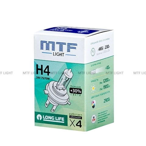 Галогеновые лампы MTF Light HS2404 Standard+30% H4 24V, 70W