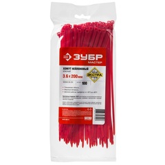 ЗУБР КС-К1, 3.6 x 200 мм, нейлон РА66, 100 шт, красные, кабельные стяжки, Профессионал (309040-36-200)