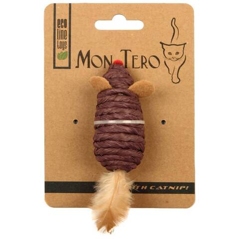 МОН ТЕРО ЭКО игрушка для кошек мышь с перьями с кошачьей мятой фиолетовая 76 см