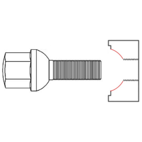Болт колёсный М14x1.5 длина=28мм ключ=17мм сфера SR12 хром