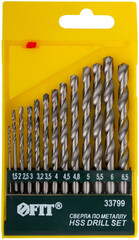 Набор сверл по металлу hss полированных, 13 шт. (1,5-2-2,5-3-3,2-3,5-4-4,5-4,8-5-5,5-6-6,5 мм), 33799